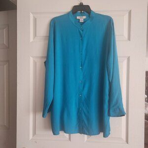 NEXX women's blouse 100% Silk size 2X Turquoise long sleeves